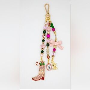 Eye Candy CHRISTMAS COQUETTE Santa Hat Boot Teddy Bear & Pink Bow Bag Charm NWT